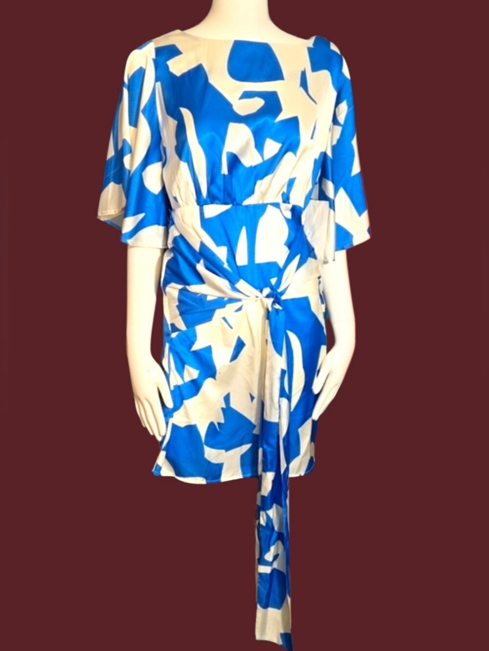 Flying Tomato Blue & White Abstract Tie-Front Mini Dress